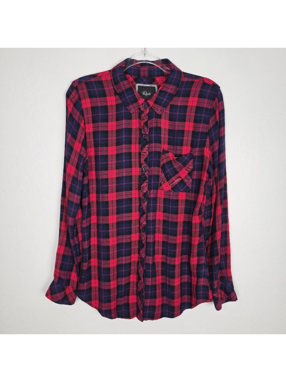 Rails Hunter Button Up Shirt Long Sleeve Plaid Navy Blue Red Size M